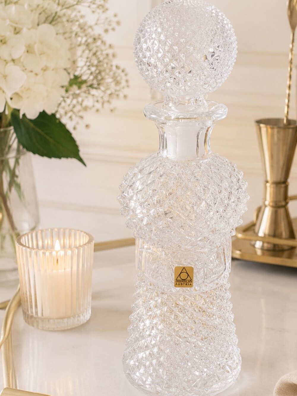 Vintage Lead Crystal Clear Cut Glass Liquor Decanter With Stopper Austria